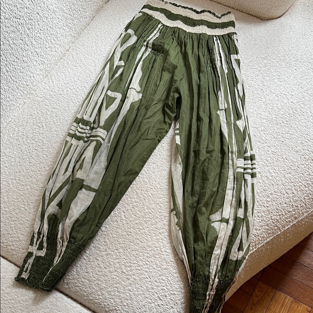 Johanna Ortiz Green and White Patterned Pants